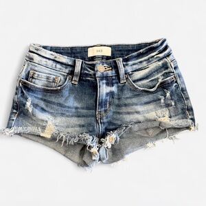 Buckle Distressed Blue Denim Cutoff Shorts